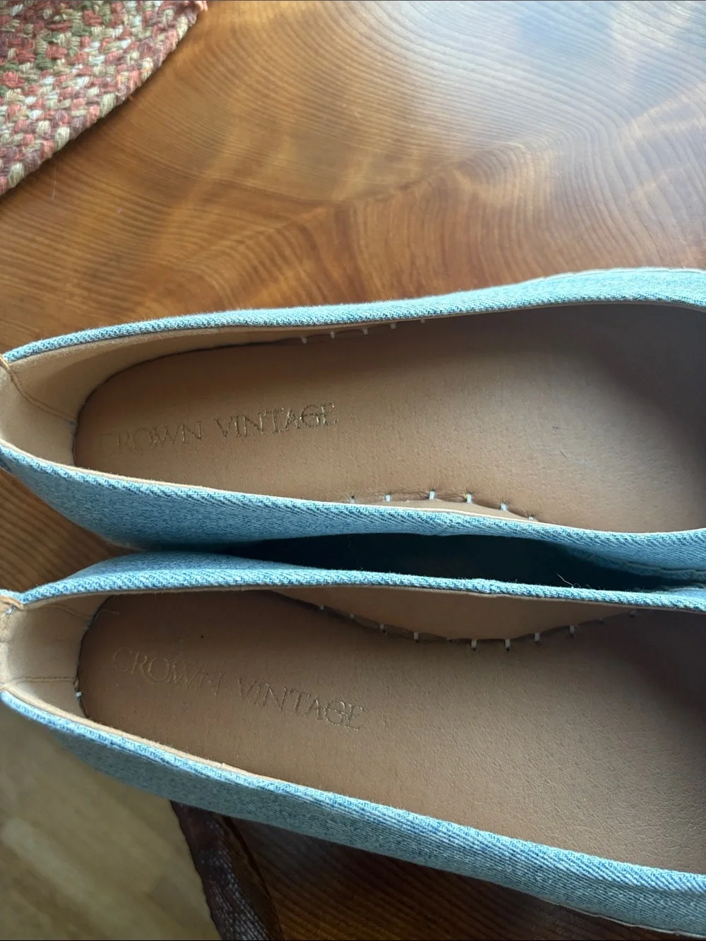 Crown Vintage Denim Espadrille Ankle-Strap Flats in Light Blue